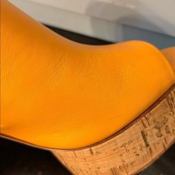 *Antonio Melani SARAYYAA Pale Peach Orange Cork Open Toe Heels Chunky Platforms - Picture 11 of 16